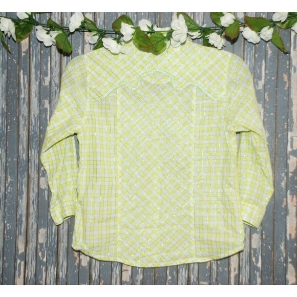 Rock 47 By Wrangler Girls Green Plaid Western Shirt Size XL LS Snap Button Up - Picture 4 of 6